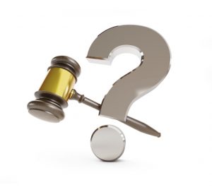 gavel question mark on a white background